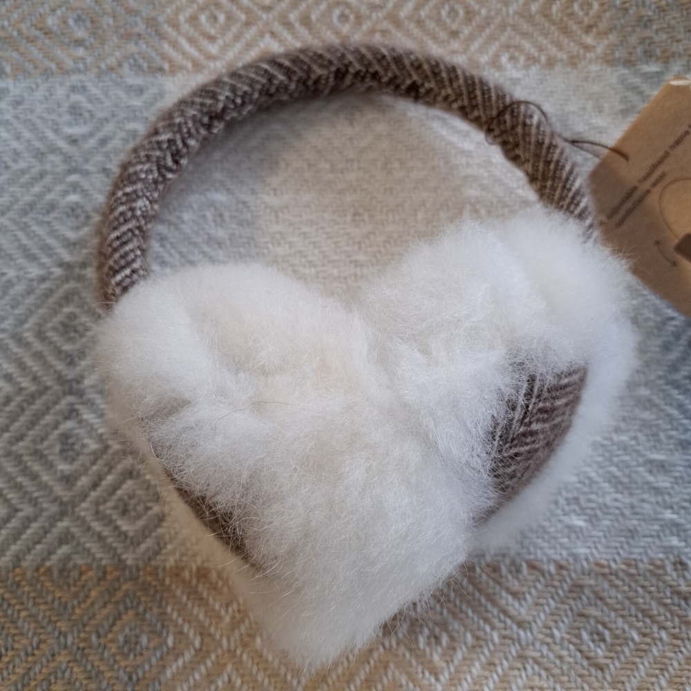 Alpaca Fur Earmuffs‎ Onesize Brown Harringbone Adjustable NWT Gorpcore Old Money